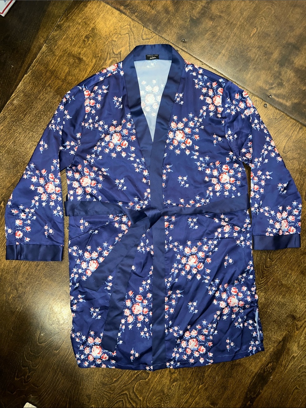 Morgan Lane Navy Floral Satin Robe